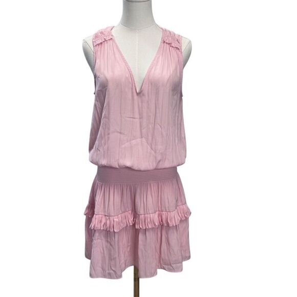 EUC Ramy Brook Women's Smocked Mini Dress Pink Sleeveless V-Neck Size M